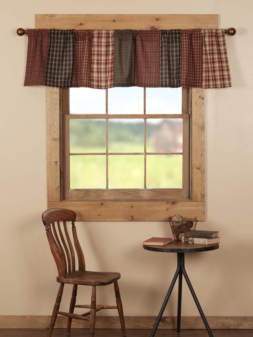VHC Brands, Beckham, Cotton, 16x72, Patchwork Valance, Red